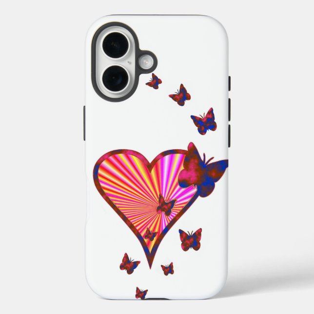 Funda iPhone 16 Corazón arcoiris y mariposa (Reverso )