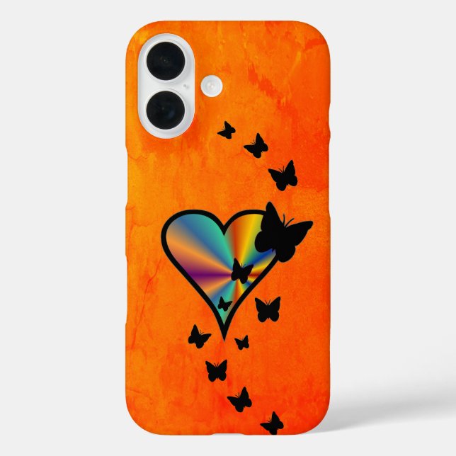 Funda iPhone 16 Corazón arcoiris y mariposa (Reverso )