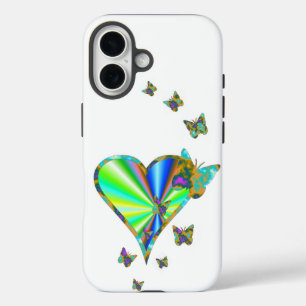 Funda iPhone 16 Corazón arcoiris y mariposa