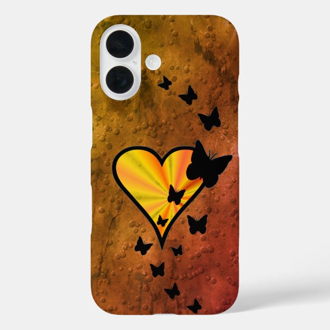 Funda iPhone 16 Corazón arcoiris y mariposa (Reverso )