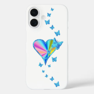 Funda iPhone 16 Corazón arcoiris y mariposa