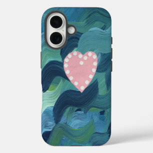Funda iPhone 16 Corazón con conchas marinas y olas del océano