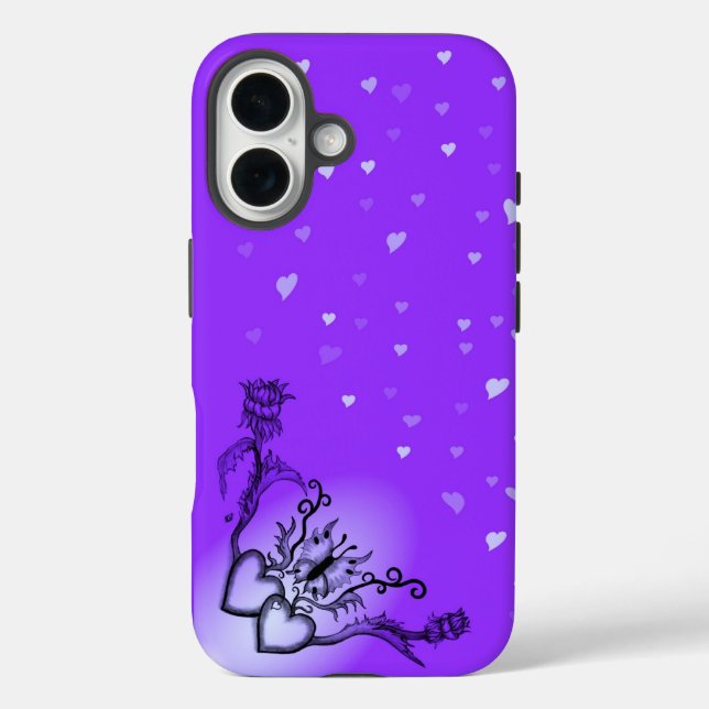 Funda iPhone 16 Corazón con flor y mariposa (Reverso )