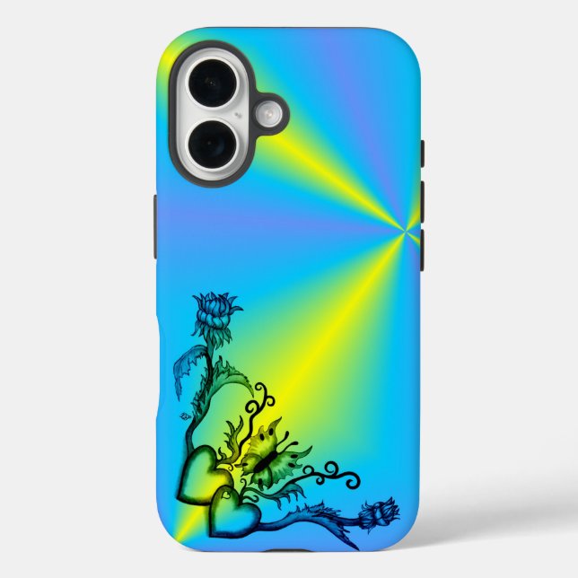 Funda iPhone 16 Corazón con flor y mariposa (Reverso )