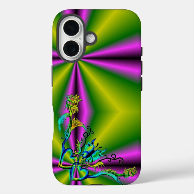 Funda iPhone 16 Corazón con flor y mariposa (Reverso )