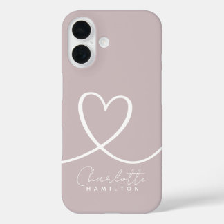 Funda iPhone 16 Corazón de amor moderno Rubor personalizado rosa b