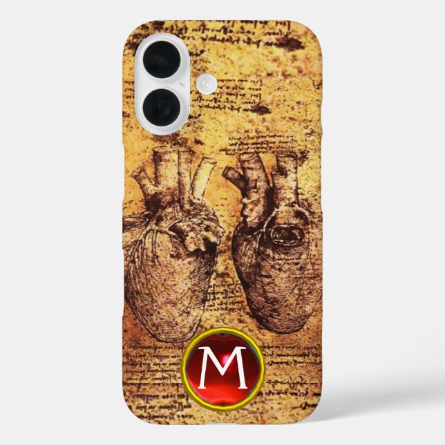 Funda iPhone 16 Corazón Y Sus Vasos De Sangre Parchment Gem Monogr (Reverso )
