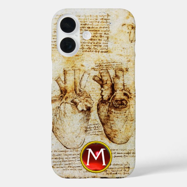Funda iPhone 16 Corazón Y Sus Vasos De Sangre Parchment Gem Monogr (Reverso )