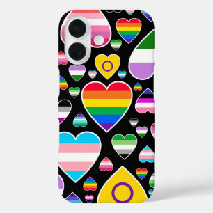 Funda iPhone 16 corazones adoran el arcoiris coloridas banderas de