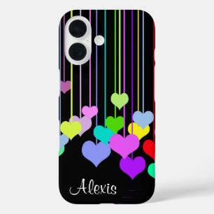 Funda iPhone 16 Corazones Colgantes Con Nombre
