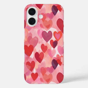Funda iPhone 16 Corazones de Acuarela Rosados y Rojos Coqueta Romá