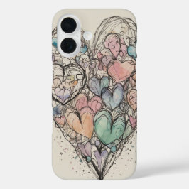 Funda iPhone 16 Corazones de amor esquemáticos