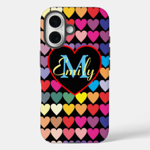 Funda iPhone 16 Corazones de Arcoíris Personalizados