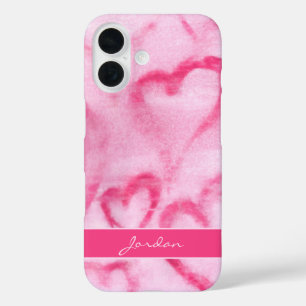 Funda iPhone 16 Corazones de color de agua rosada abstracta con no