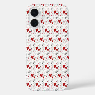 Funda iPhone 16 Corazones de garabato rojos y negros