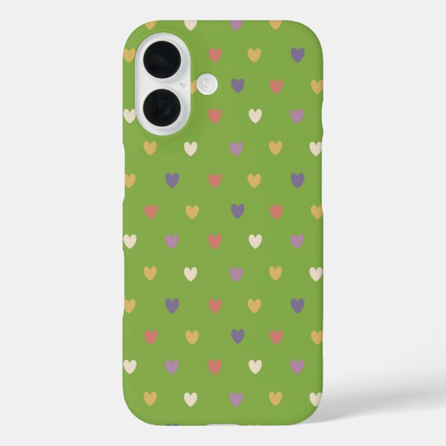Funda iPhone 16 Corazones de lunares en verde verde (Reverso )