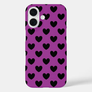 Funda iPhone 16 Corazones de lunares negros sobre morado