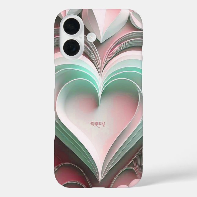 Funda iPhone 16 Corazones de papel de texto Personalizado de nombr (Reverso )