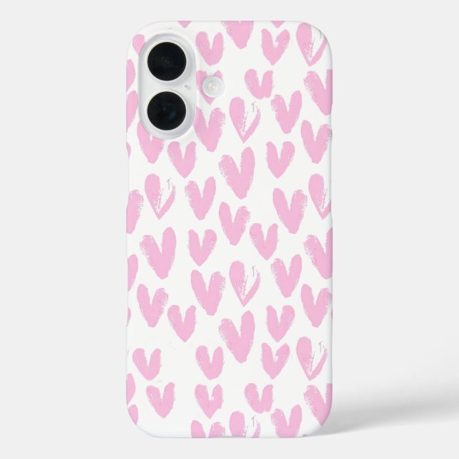 Funda iPhone 16 Corazones De Resumen Rosa Sobre Blanco (Reverso )