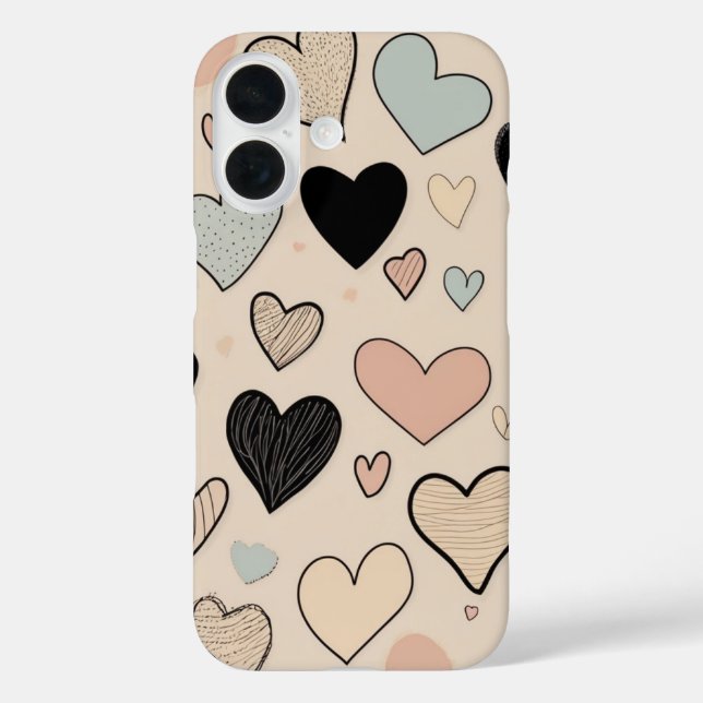Funda iPhone 16 Corazones dibujados a mano (Reverso )