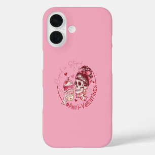 Funda iPhone 16 corazones estúpidos y estúpidos de calavera anti v