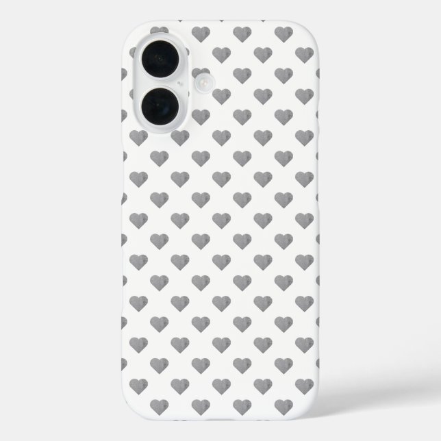 Funda iPhone 16 Corazones gris de hormigón simétricos pequeños en  (Reverso )