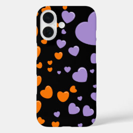 Funda iPhone 16 corazones naranjas y morados con lunares