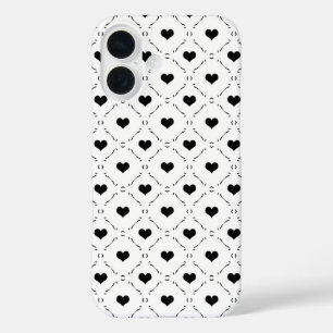 Funda iPhone 16 Corazones Negros Cuadrícula Geométrica Minimalista
