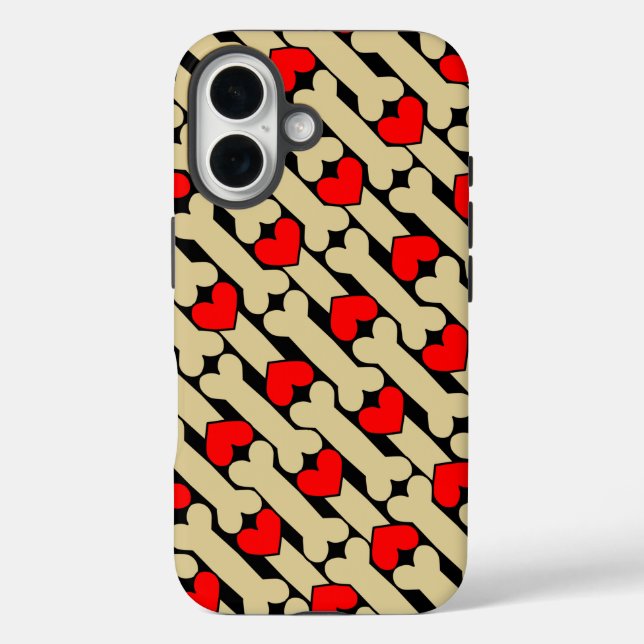Funda iPhone 16 Corazones óseas de perro (Reverso )