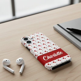 Funda iPhone 16 Corazones Rojos Negros Modernos Monograma Retro No