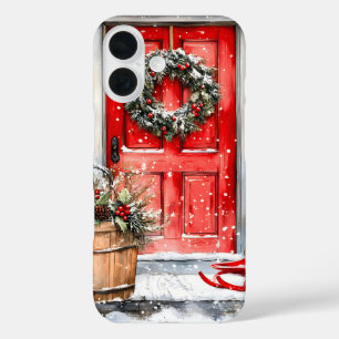 Funda iPhone 16 Corona de Navidad roja de invierno rústica vintage