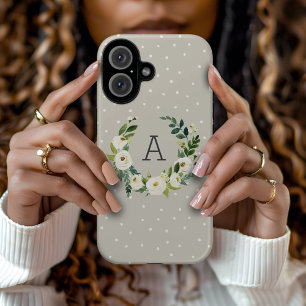Funda iPhone 16 Corona de vegetación dulce y monograma de puntos g