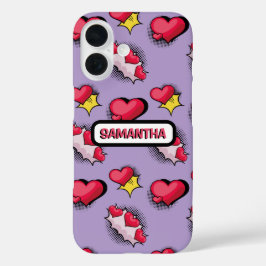 Funda iPhone 16 Cortos corazones rosados nombre personalizado