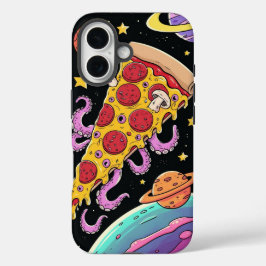 Funda iPhone 16 Cosmic Pizza Slice: Aventura espacial excéntrica