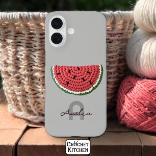 Funda iPhone 16 Cosmo Crochet Watermelon Fruto Monograma estético
