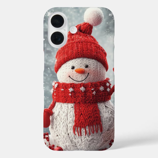 Funda iPhone 16 Cosmoso Snowman Red Scarf Snowflakes (Reverso )