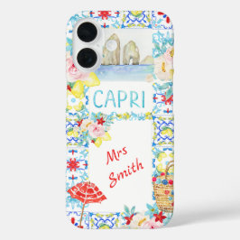 Funda iPhone 16 Costa Amalfitana Capri Azulejos Azules Nupcial