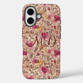 Funda iPhone 16 Cottagecore Floral Rosa Coquette Bordada