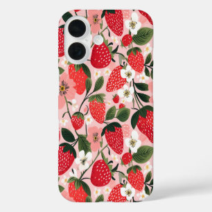 Funda iPhone 16 Cottagecore Romántico Fresa Botánica