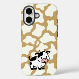 Funda iPhone 16 Cow Pattern in White on Light Brown with Cow