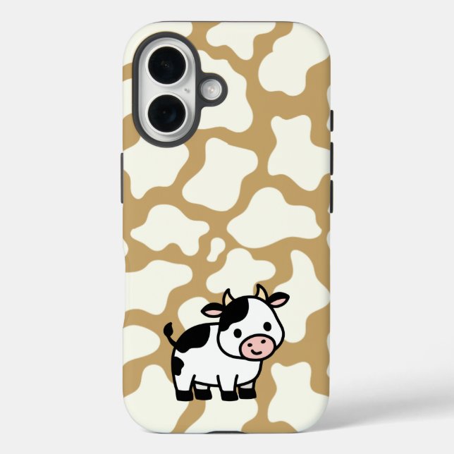 Funda iPhone 16 Cow Pattern in White on Light Brown with Cow (Reverso )