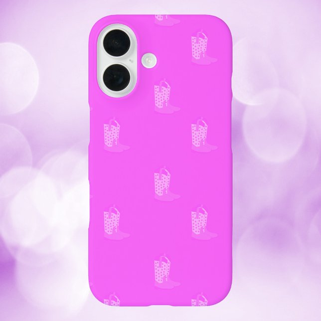 Funda iPhone 16 Cowboy Boots Stars Pink Pattern (A phone case with a pattern of cowboy boots with stars done in various shades of pink.)