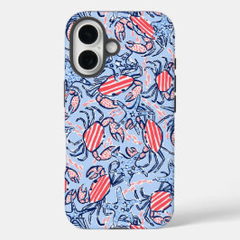 Funda iPhone 16 Crabs patrióticos Estrellas Rojas azules