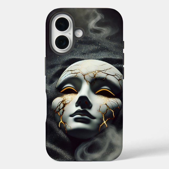 Funda iPhone 16 Cracked Porcelain Mask Dark iPhone 16 Tough Case (Reverso )