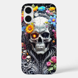 Funda iPhone 16 Cráneo blindado con cubierta de flor