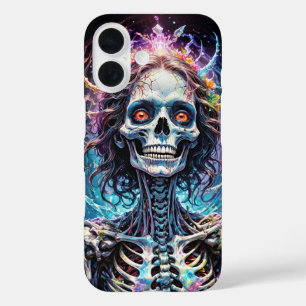 Funda iPhone 16 Cráneo de Mujer Sonriente horror con flores