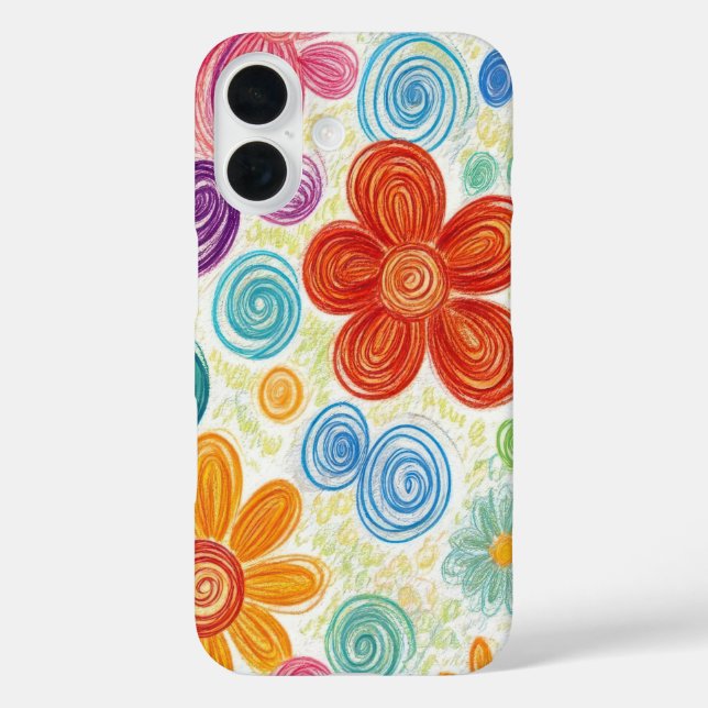 Funda iPhone 16 Crayon Doodle Daisy Design (Reverso )