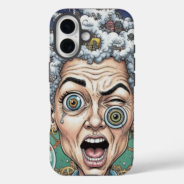 Funda iPhone 16 Crazy Expression Caricatura Teléfono Caso Arte Úni (Reverso )