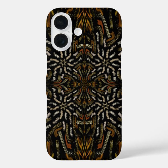 Funda iPhone 16 Creamy Golden Yellows Raked Pattern On Black (Reverso )