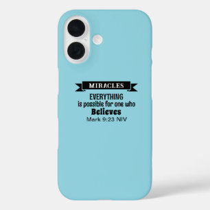 Funda iPhone 16 Creer en milagros Biblia Verse Azul claro